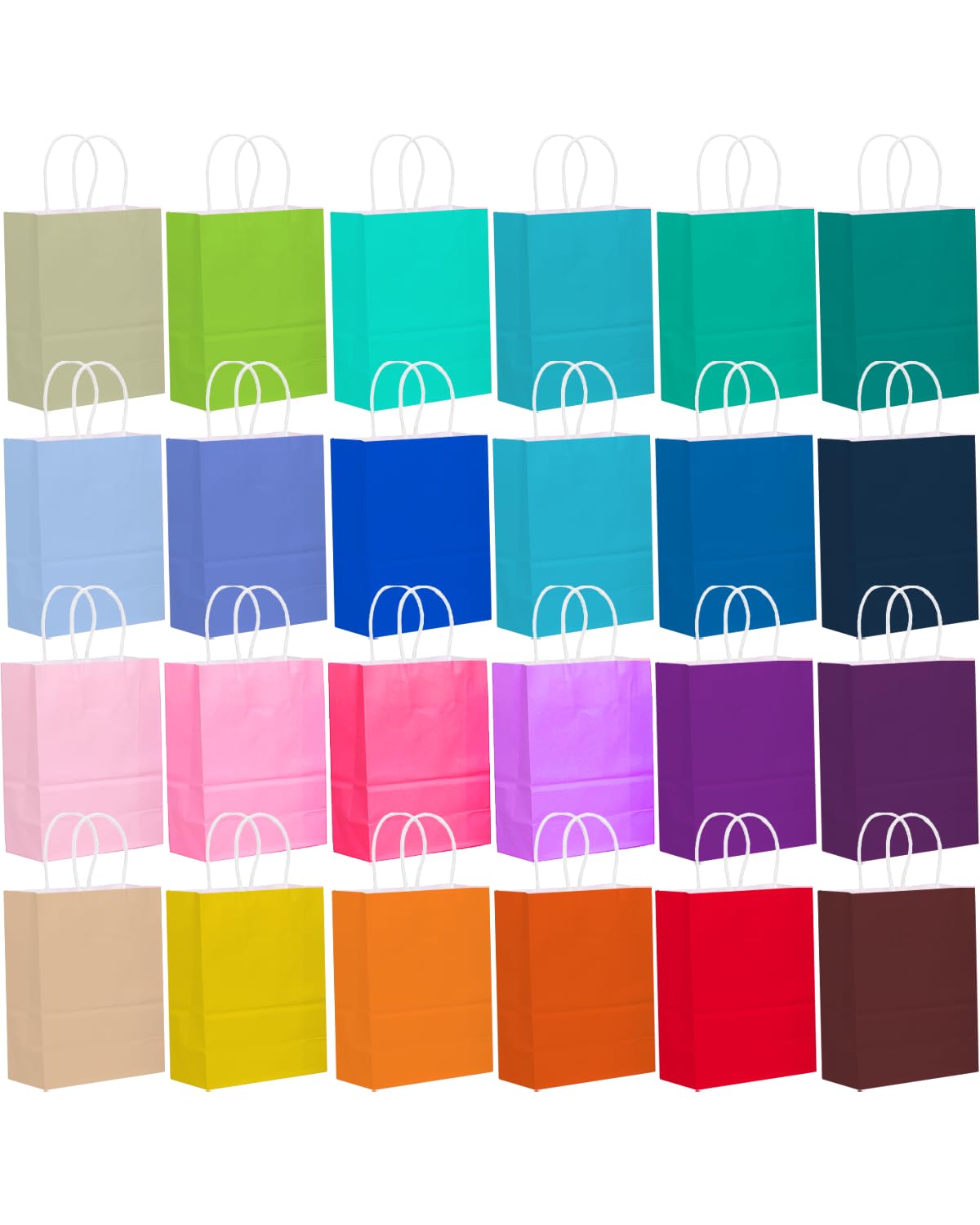 qiqee 48PCS Small Gift Bag with Handles Bulk 24 Colors Paper Party Bags 8.3"x6"x3" Multiple Uses (Small Size)