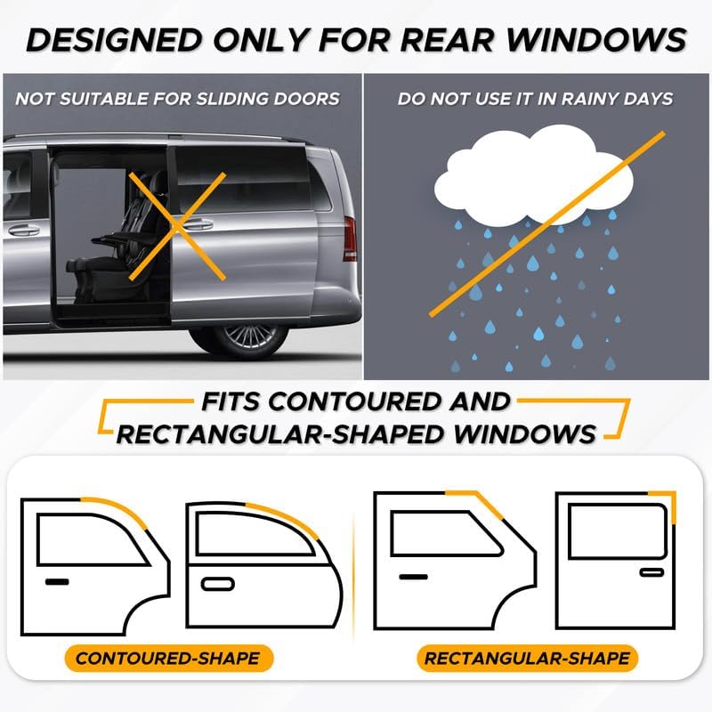 EcoNour Car Window Screens for Camping (Pack of 2) | 100% Protection from Bugs, UV and Mosquito Net | Breathable Mesh Baby Window Covers for Privacy Blackout (Medium 32"x16") | Car Window Accessories