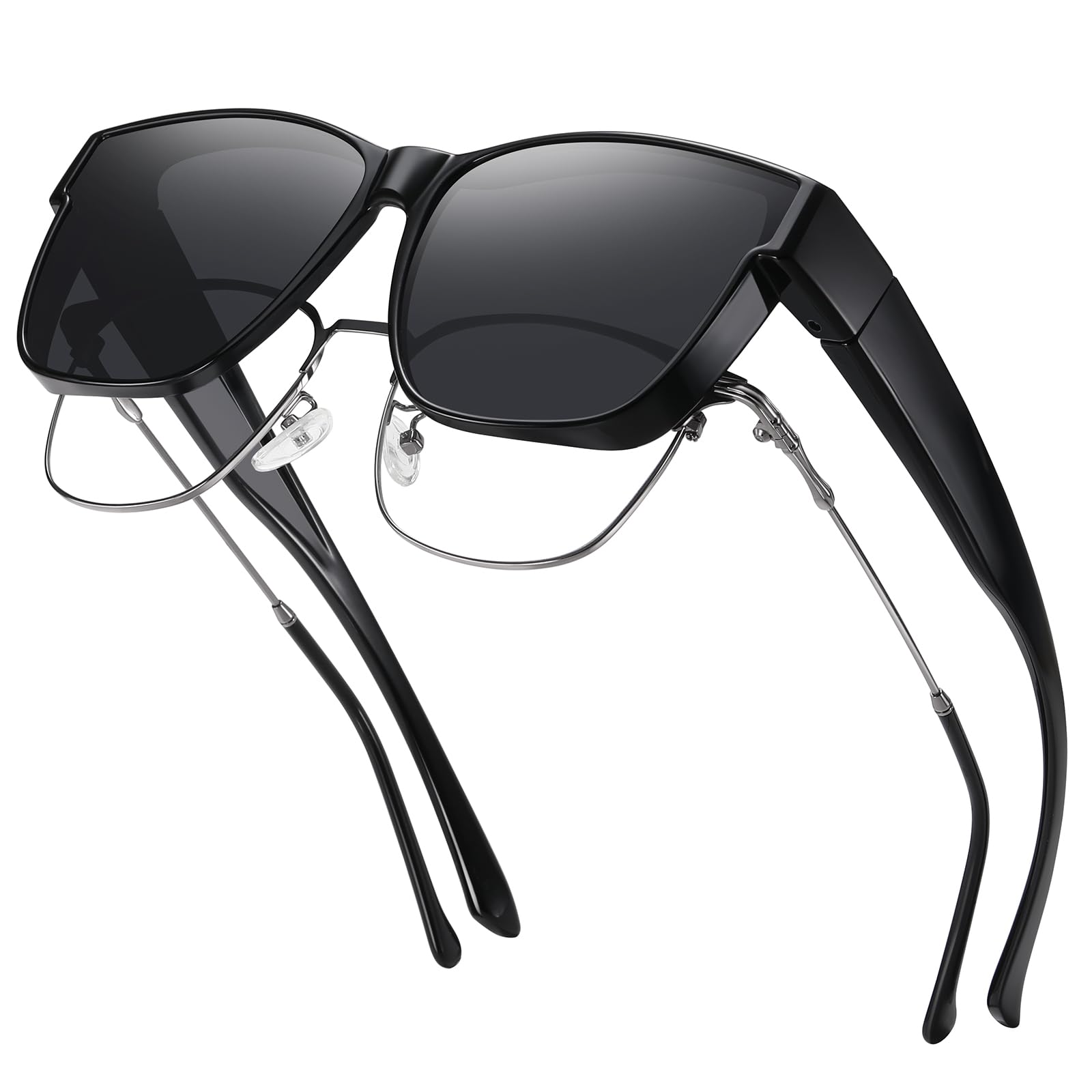 GEGURI Polarized Sunglasses Fit Over Glasses for Men Women, Oversized Square Sun Glasses UV400 Protection Shades