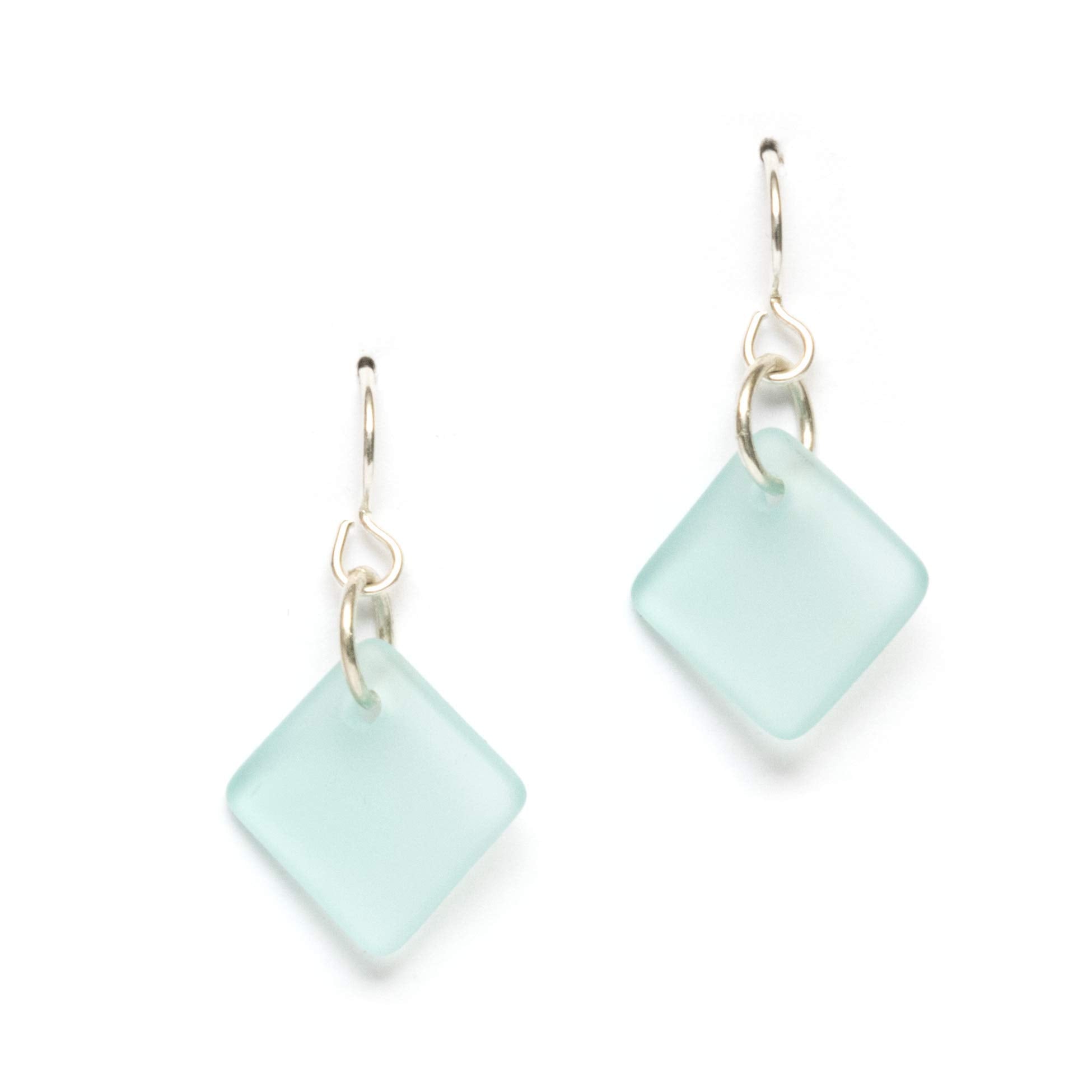 Sea Glass Delicate Diamond Earrings (Ocean) Beach Earrings for Women by EcoSeaCo, using recycled and sustainable material. Handmade in the USA