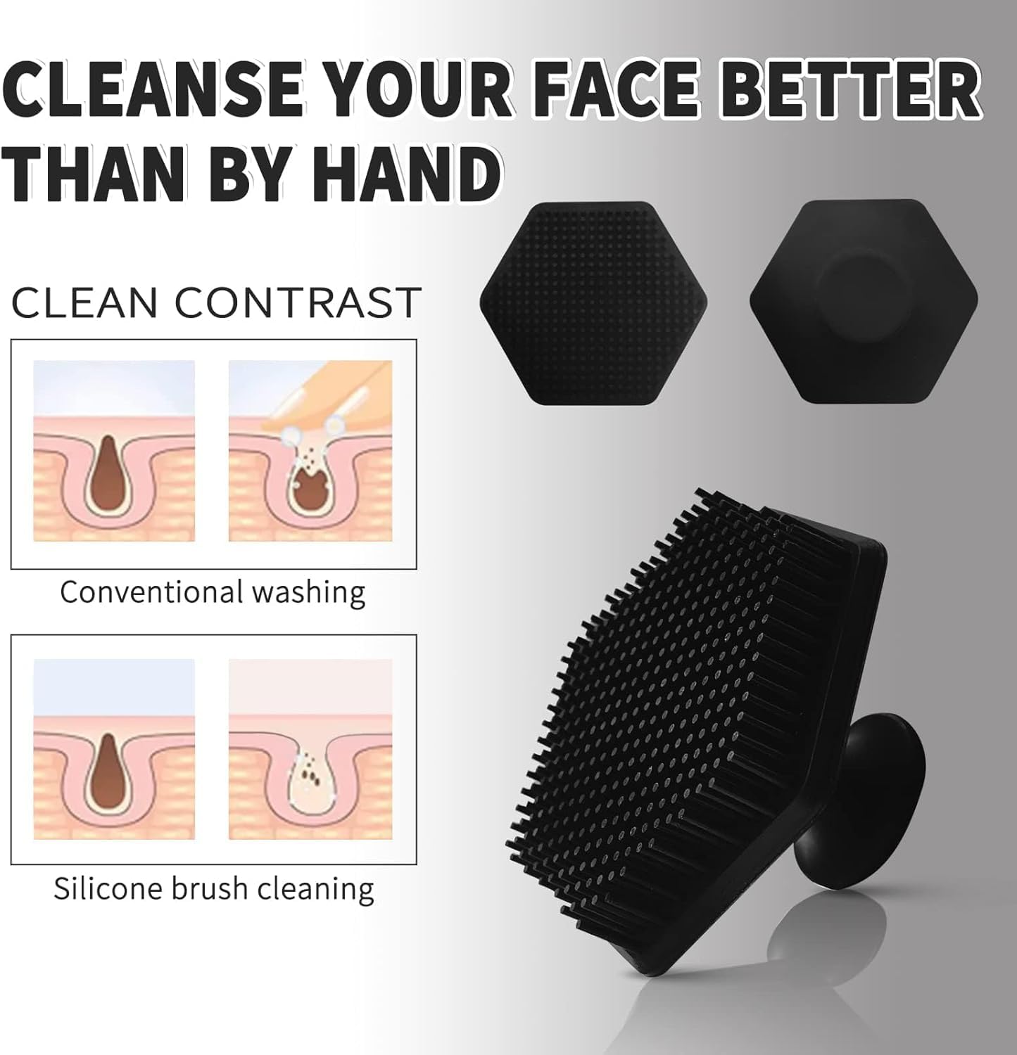 VWMYQ Face Scrubber, Silicone Face Scrubber for Men, Gentle Exfoliator Pad & Massager, Facial Cleansing/Wash Brush - Removes Dead & Dry Skin（Black）