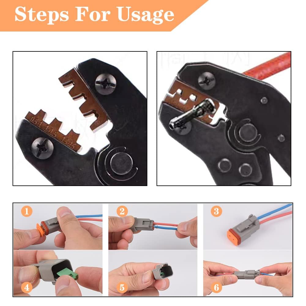 Amliber 174Pcs 12 Kits DT Connector Kit With Ratcheting Wire Crimper for Deutsch Connector, 2 3 4 6 8 12 Pin Connectors Automotive Electrical Connectors With Size 16 Stamped Contacts IP68 Waterproof