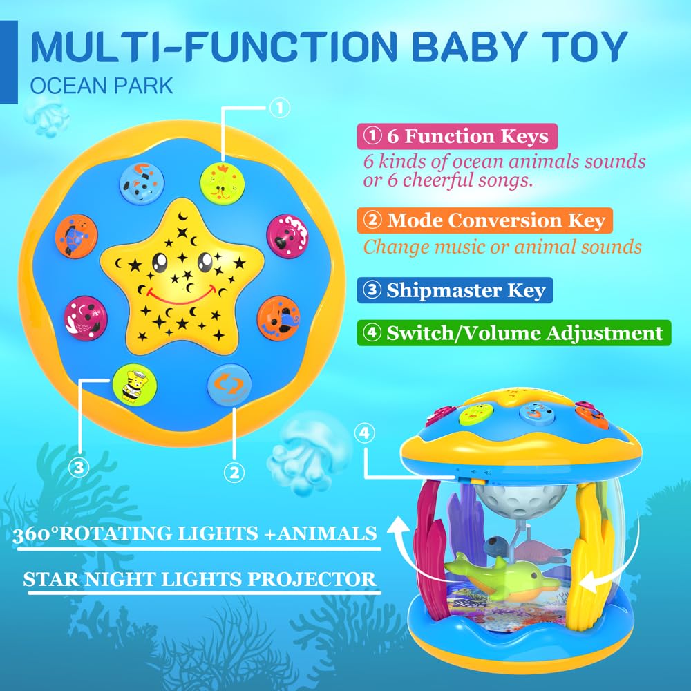 Baby Toys 6 to 12 Months - Musical Projector Rotating Light Up Toys, Tummy Time for Infant 12-18 Months, Learning Toys for Toddler 1 2 3 Years Old, Birthday Gifts for Boys Girls 0-3-6-9-12-18 Months