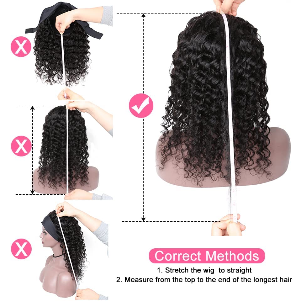 Lauberita Chocolate Brown Headband Wig Human Hair for Women #4 Deep Wave Headband Wig Glueless Curly Human Hair Wig 18 Inch