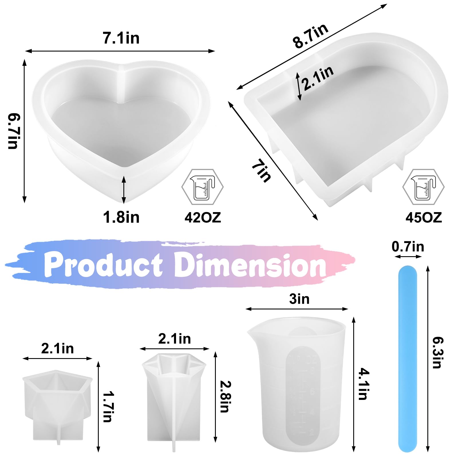 YOILES Resin Molds Silicone,Epoxy Resin Casting Craft Mold for Flower Preservation Bookends DIY Art (Large, Arch+Heart)