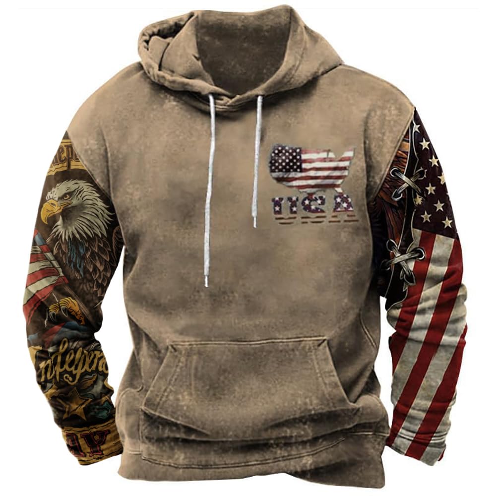 ZOCAVIA American Flag Hoodies for Men Eagle UAS Flag Western Ethnic Hooded Pullover Tops Boy's Fashion Hoodies & Sweatshirts Casual Long Sleeve Drawstring Hoodies for Boys with Pockets-XL