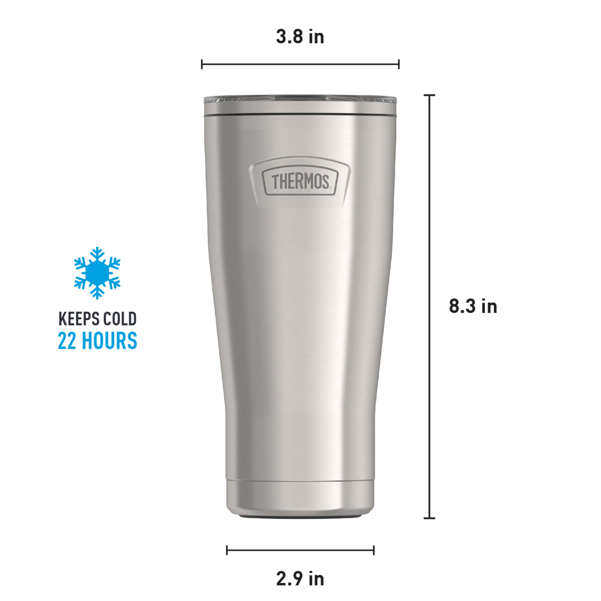 THERMOS ICON SERIES Stainless Steel Cold Tumbler with Slide Lock, 24 Ounce, Matte Stainless Steel