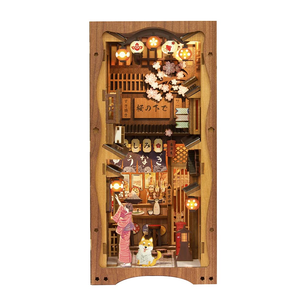 CUTEBEE Book Nook Kit - DIY Miniature House Dollhouse Kit for Adult and Teens, Booknook Bookshelf Decor Alley Model Build with LED Light, Gifts for Family and Friends (Under The Sakura Tree)
