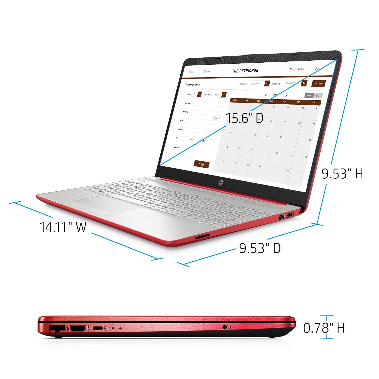 HP 15.6" HD Laptop for Business and Student, Intel Pentium Silver N5030, 16GB RAM, 1TB SATA SSD, Webcam, Media Card Reader, RJ45, HDMI, Wi-Fi, Windows 11 Home, Scarlet Red, KKE Accessories