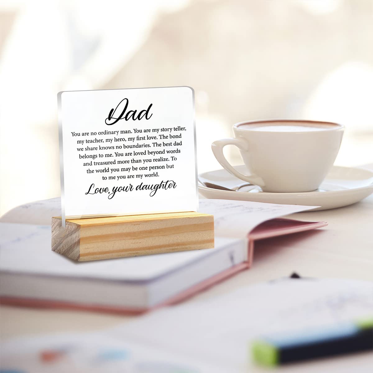 Dad Gift for Birthday Father’s Day Dad You are No Ordinary Man Clear Desk Decorative Sign Keepsake Present Father Acrylic Plaque with Wooden Stand Sign Desk Decor for Home Office