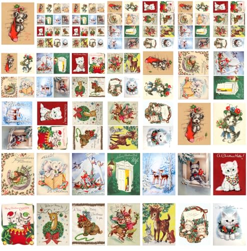 Decoupage Paper Pack (35 Sheets 6"x8") Cute Christmas Animals FLONZ Vintage Styled Christmas Pictures Cards for Decoupage, Craft and Scrapbooking