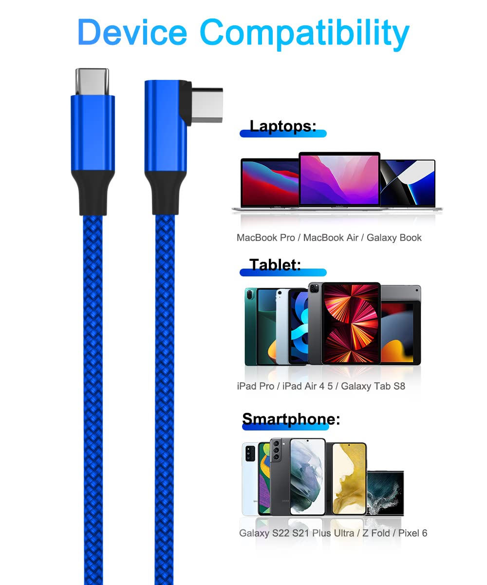 Right-Angled USB Type C to C 100W Cable 10FT with USB A Adapter,90 Degree Power Delivery Fast Charging PD Charger Cord for MacBook,iPad Pro Air 4 5 4th 5th Mini 6 6th Generation,Galaxy S20 S21 S22