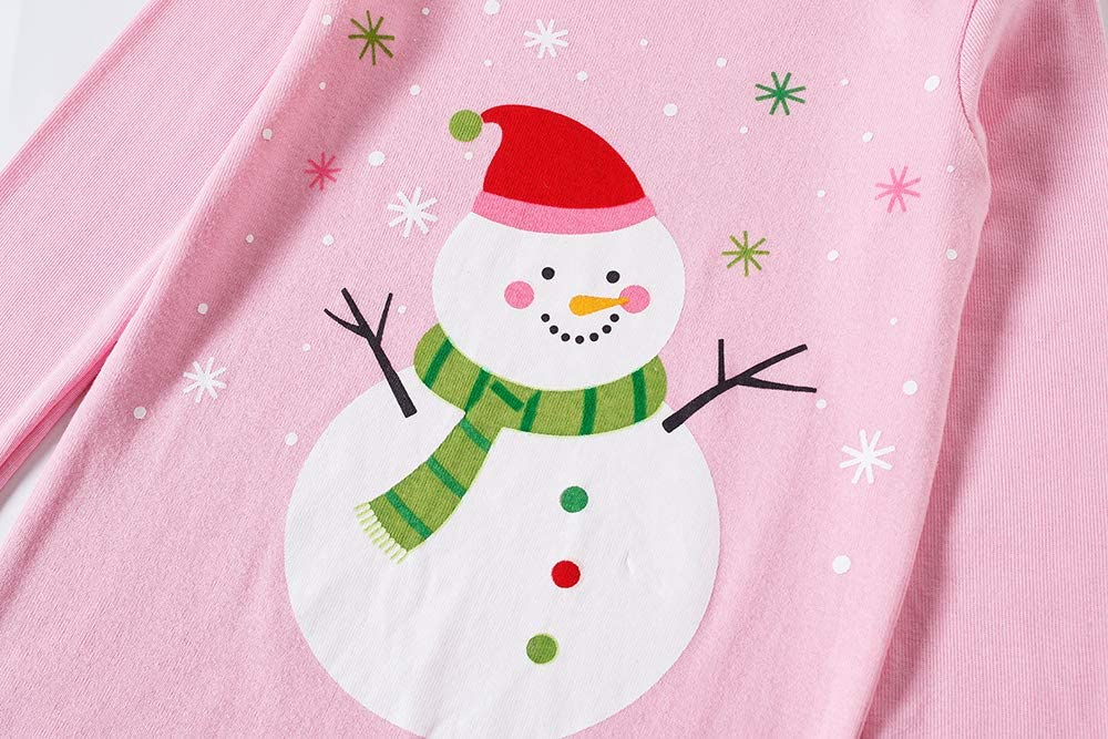 KikizYe Little Girls Boys Long Sleeve Christmas Pajamas Kids Cotton Holiday Pyjamas Pink Snowman Pjs Size 7