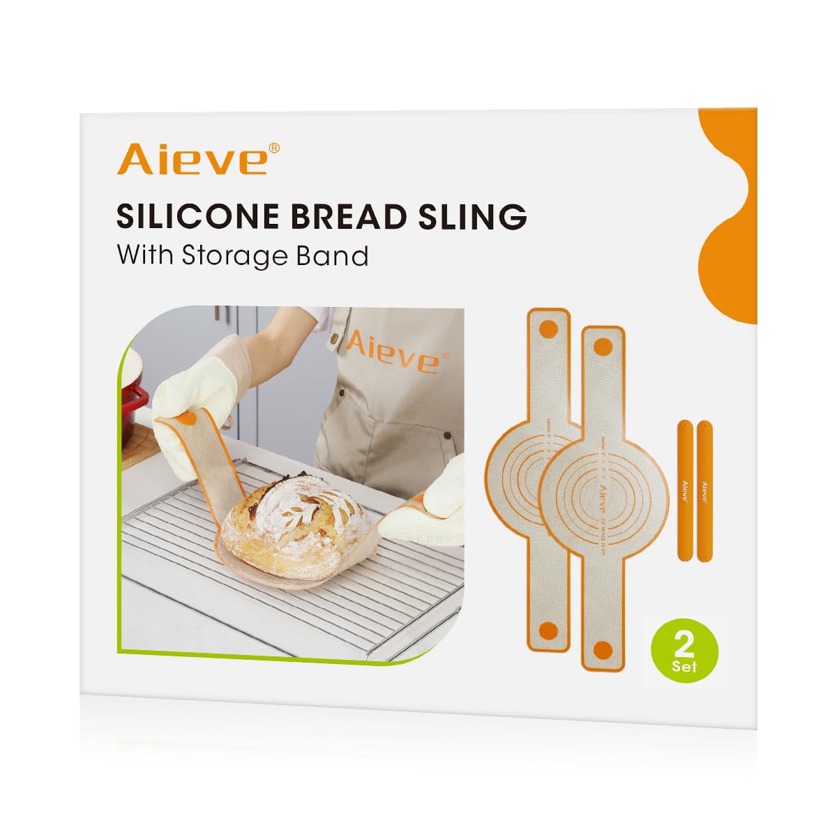 Aieve Silicone Bread Sling, Bread Sling Dutch Oven Silicone Baking Mat Sling 2 Pack