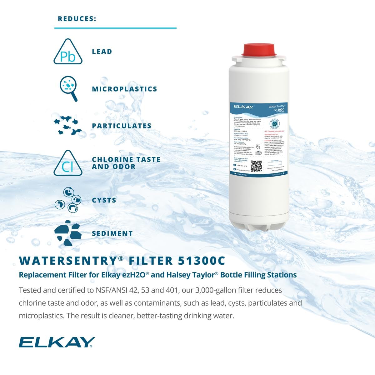 Elkay 51300C WaterSentry Lead + Microplastics NSF/ANSI Certified Filter (3-Pack) (Bottle Fillers)