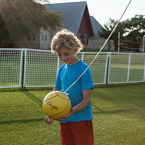 Champion Sports Portable Tetherball Set: Classic Backyard Lawn Beach and Pool Party Game Includes Soft Ball Nylon Rope & Durable Telescopic Pole with Free Air Pump