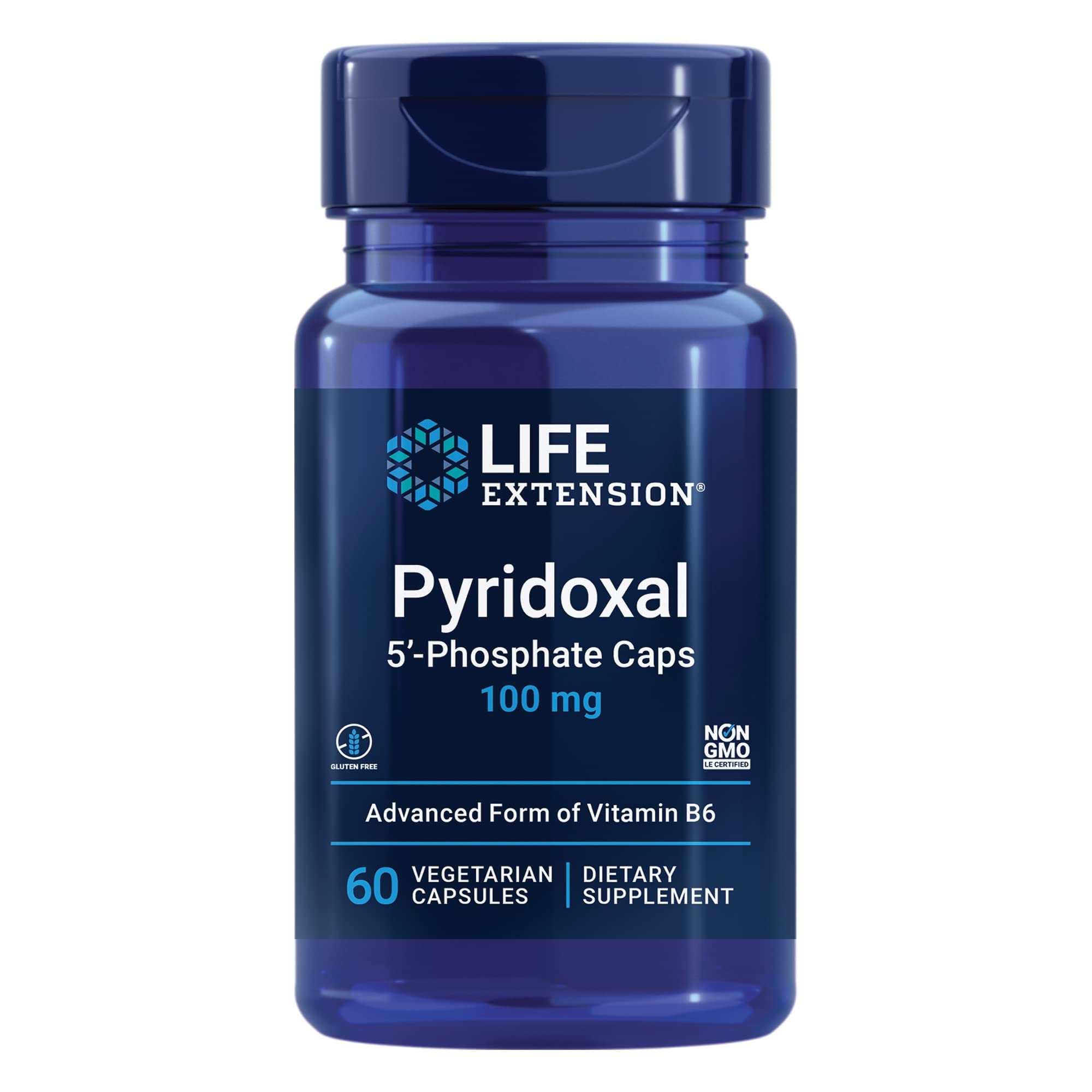 Life Extension Pyridoxal 5'-Phosphate Caps—Vitamin B6, 100 mg, Bioactive B6 for cardiovascular, kidney & nerve health—Gluten-Free, Non-GMO, Vegetarian—60 Vegetarian Capsules