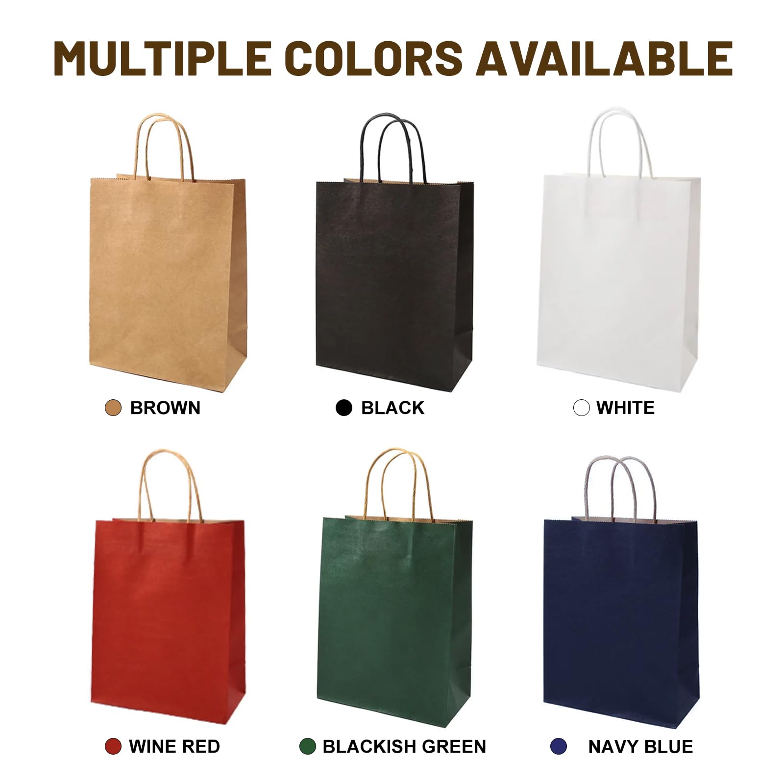 Gift Bags 8.25"X5.9 "X3.15" 100pcs Brown Paper Bags with Handles,Kraft Paper Bags for Small Business Christmas Bulk Bags, Wedding Party Favor Bags,Shopping Lunch Bags, Halloween Trick-or-Treat (Brown)