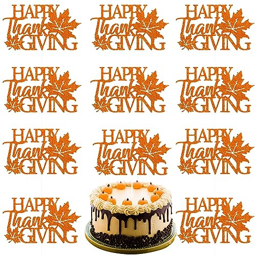 Fall Thanksgiving Day Cake Topper Happy Thanksgiving Day Cake Topper Fall Maple Leaf Cake topper Orange Cake Decorative Party Cake Decoration for Thanksgiving Day