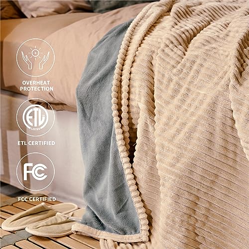 Heated Blanket 50''x60''-Soft and Comfortable Electric Throw,5 Heat Settings and 3H Auto Shut-Off Heating Blanket ETL&FCC Certification Machine Washable (Blue)