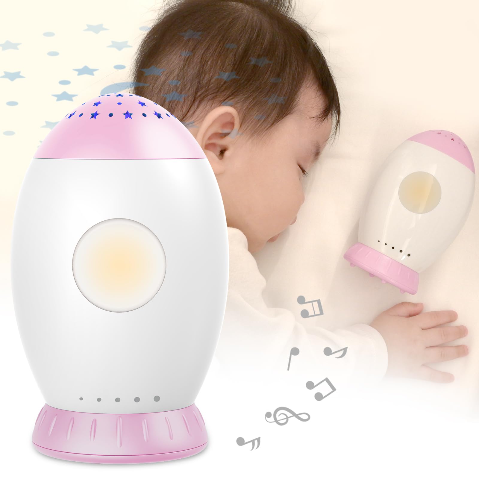 Nueplay Baby Sleep Soother with Lullaby Songs & White Noises, Star Projector for Kids Room Decor, Baby Nursery Night Lights, Portable Sound Machine for Toddlers, Baby Essentials for Girls(Pink)