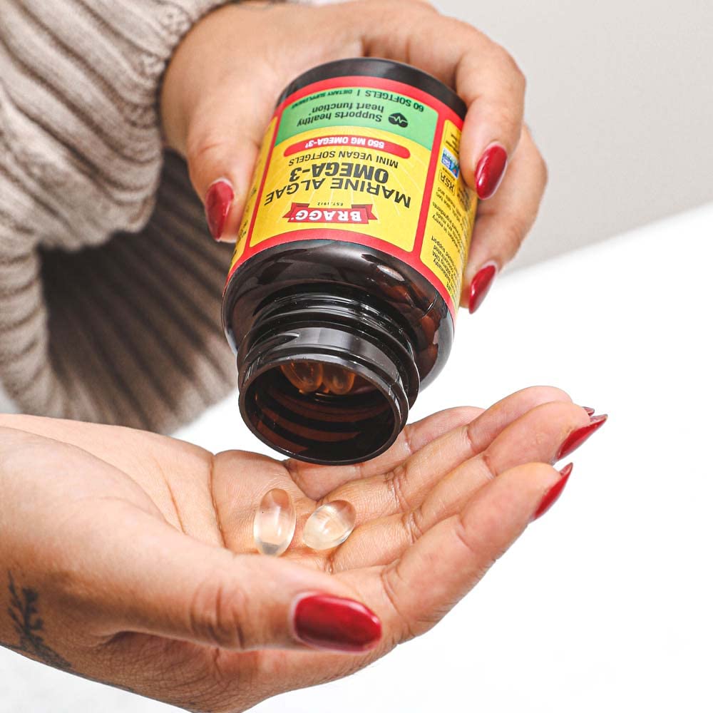 Bragg Marine Algae Vegan Omega-3 Supplement with EPD and DHA Fatty Acids - 60 Softgels - Supports Healthy Heart Function