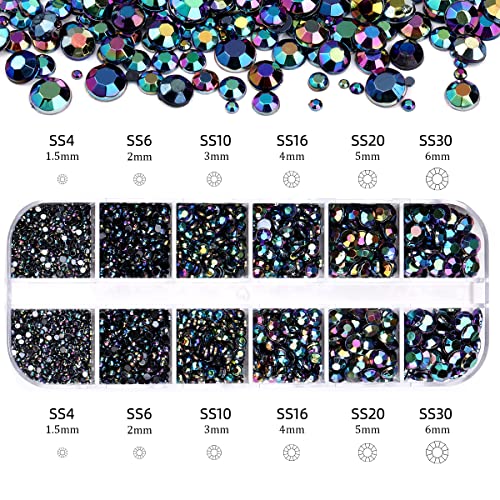 2 Boxes Flat Back Rhinestone&Pearls Kits for Nail Art, Face Makeup and Craft,Flatback Half Round Pearls White and Beige Color+ Black AB Crystal with Pickup Pencil and Tweezer