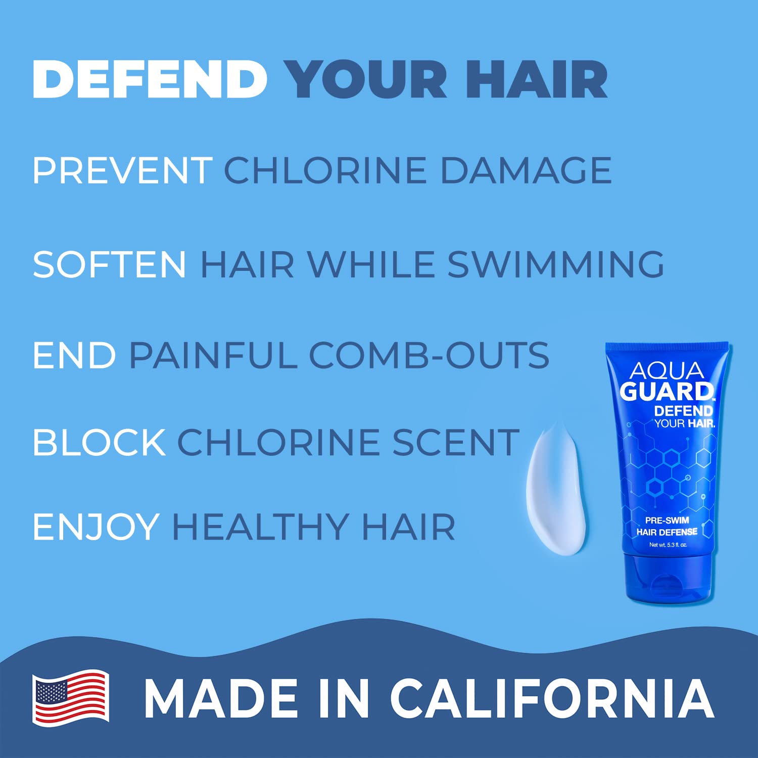 AquaGuard Pre-Swim Hair Defense | No More Swim Hair | Prevents Chlorine Damage + Softens Hair While Swimming | Made in California | Color Safe, Leaves Hair Smelling Great | 5.3 oz (1 Pack)