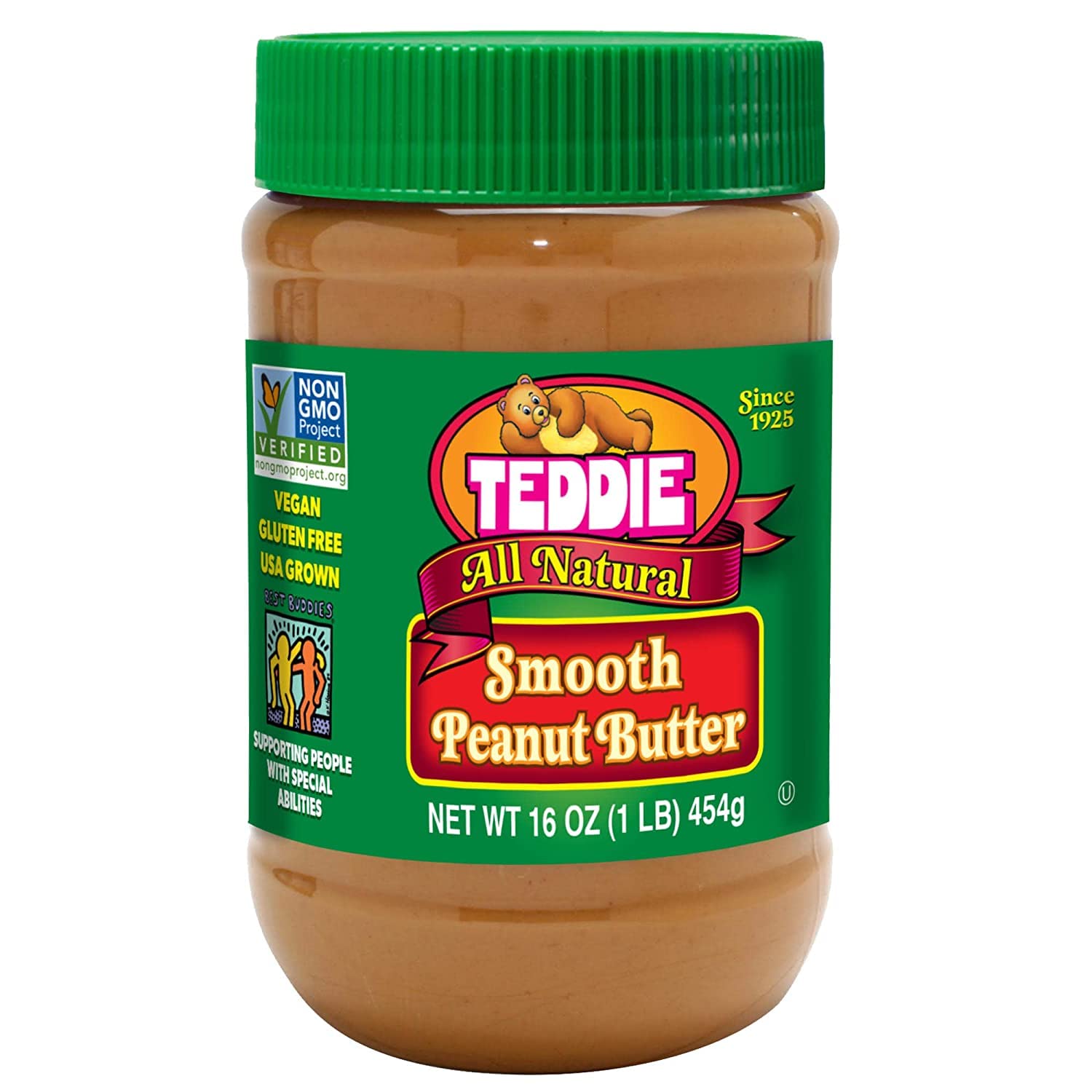 Teddie All Natural Peanut Butter, Smooth 1pk, Gluten Free & Vegan, 16 Ounce Plastic Jar (Smooth, Pack of 1)