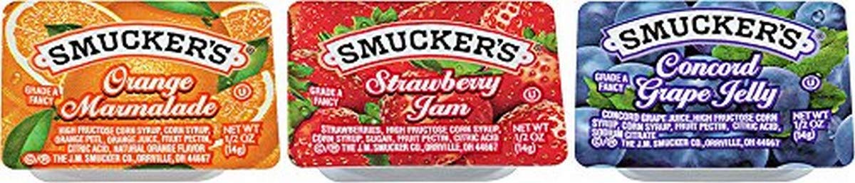 Smucker's Grape Jelly, Strawberry & Orange Marmalade, 200 Count