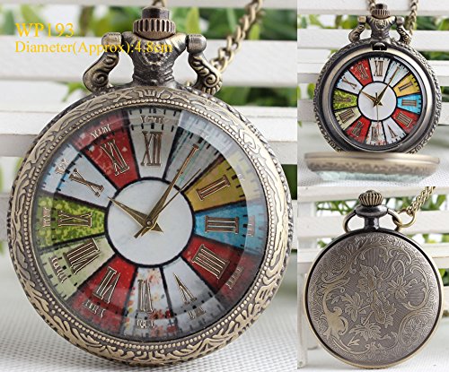 VIGOROSO Open Face Roman Numeral Necklace Pendant Antique Steampunk Pocket Watch