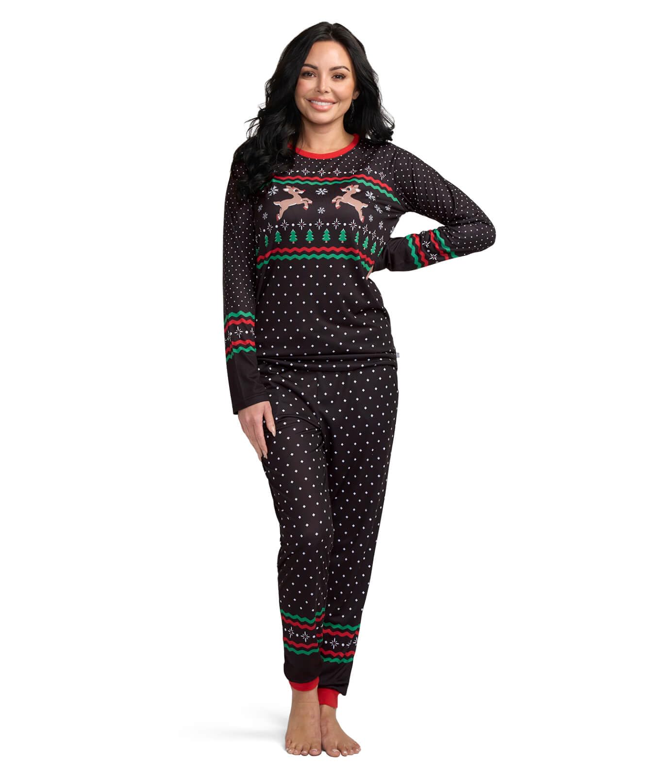 Tipsy Elves Christmas Black Fair Isle Rudolph Pajama Set Size X-Large