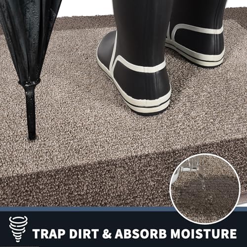 PURRUGS Dirt Trapper Door Mat 24" x 36", Non-Slip/Skid Machine Washable Entryway Rug, Shoes Scraper, Throw Rug, Super Absorbent Area Rug for Muddy Wet Shoes and Paws, Beige & Grayish Brown