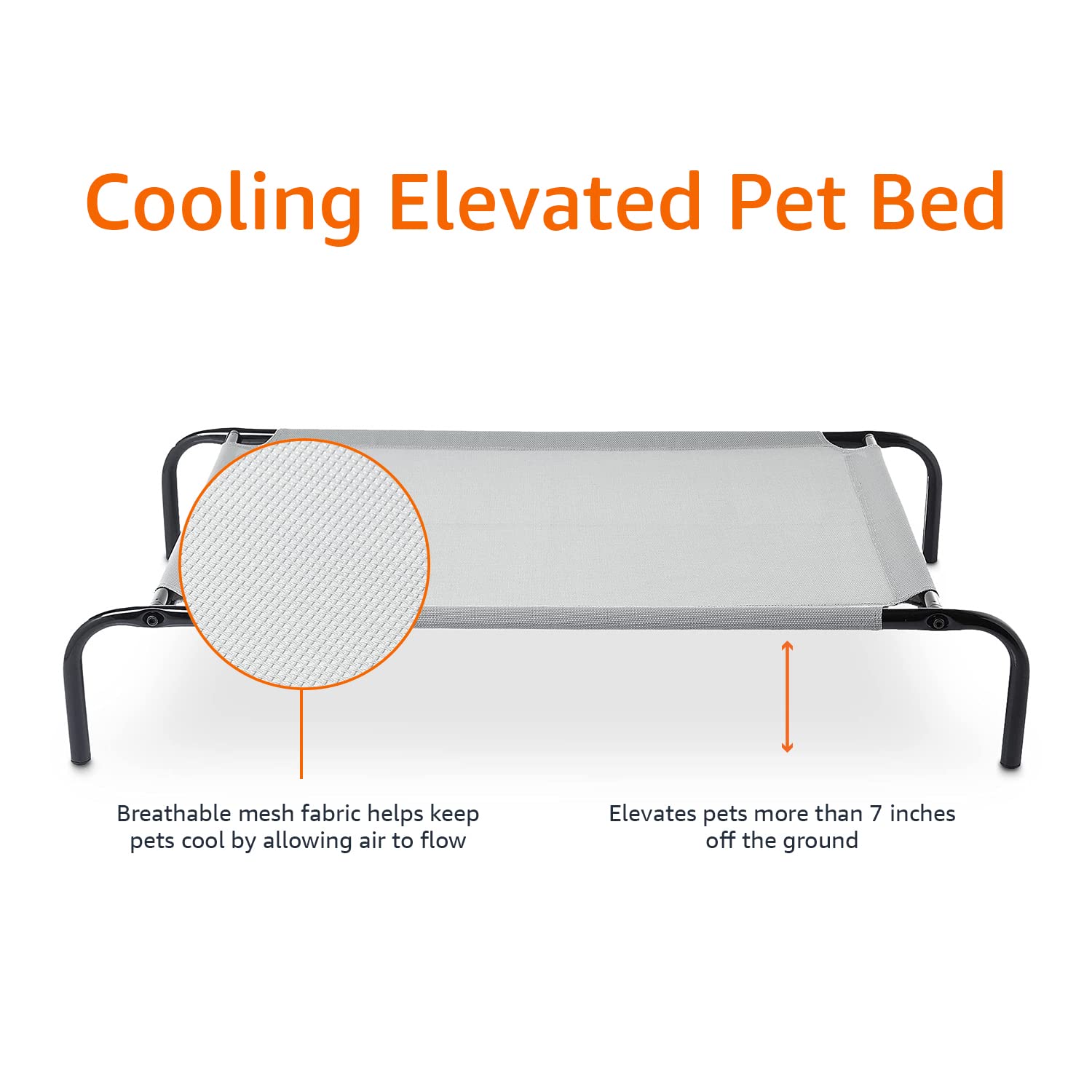 Amazon Basics Breathable Cooling Elevated Dog Bed with Durable Metal Frame, Medium, 43 x 26 x 7.5 Inch, Grey