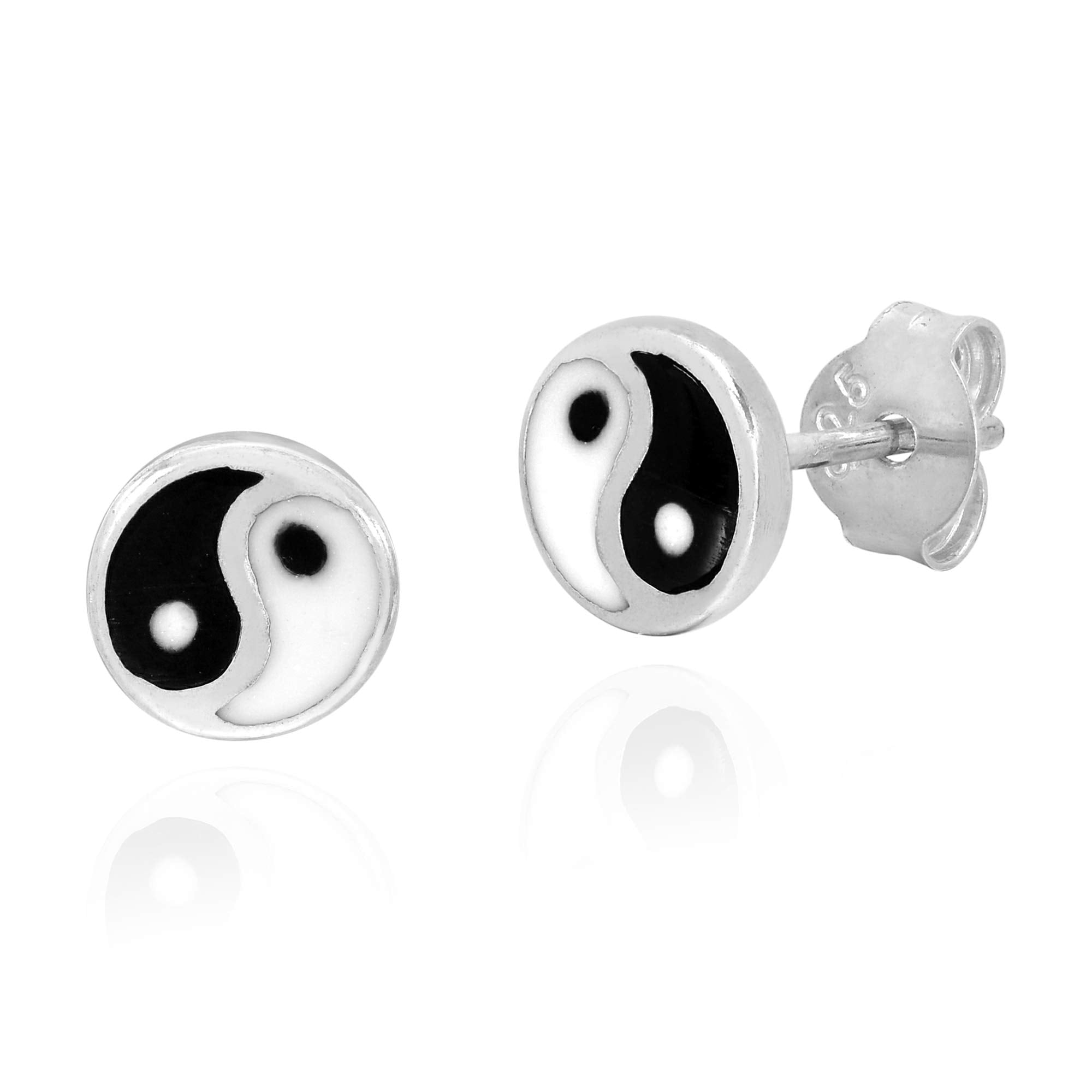 Aeravida Balancing Duality Yin and Yang Symbol .925 Sterling Silver 6mm Stud Earrings,Casual Sterling Silver Stud Earring for women,Classic Stud Earrings,Gift for Daughter, Sterling Silver, not known