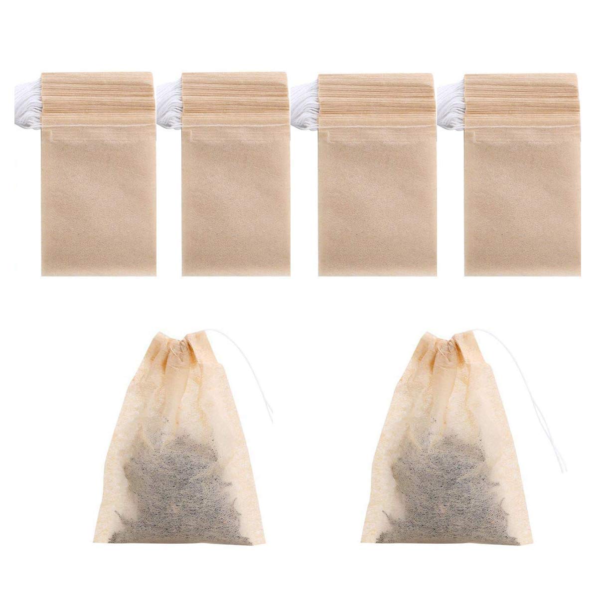 400 Pack Disposable Drawstring Tea Filter Bags Safe & Natural Unbleached Paper Tea Infuser Drawstring Empty Bag for Loose Leaf Tea (7 x 9, Natual Color)