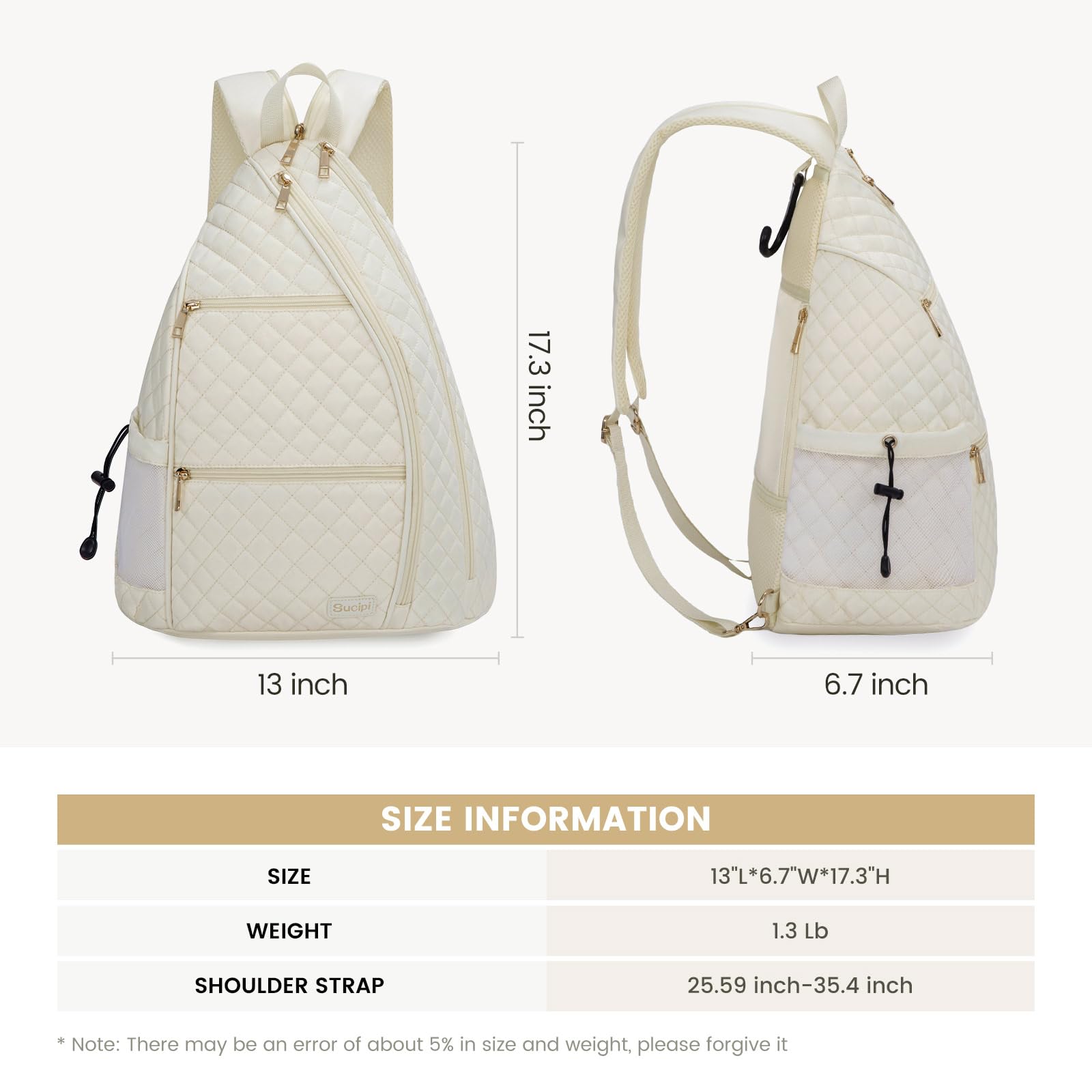 Sucipi Pickleball Bag for Women, Pickleball Backpack with Fence Hook Reversible Quilted Crossbody Sling Bag Tennis Bag Backpack Pickle Ball Paddle Bag-Holds Paddles, Pickleballs Accessories