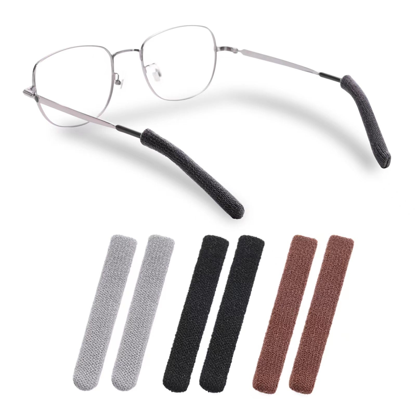 Literry Anti-Slip Elastic Comfort Eyeglasses Temple Tips Sleeve, Soft and Well-Fitting Glasses Ear Cushion, Microstructured Fabric Glasses Ear Grip, Knitting Eyeglass Arm Cushion - Black 3 Pairs