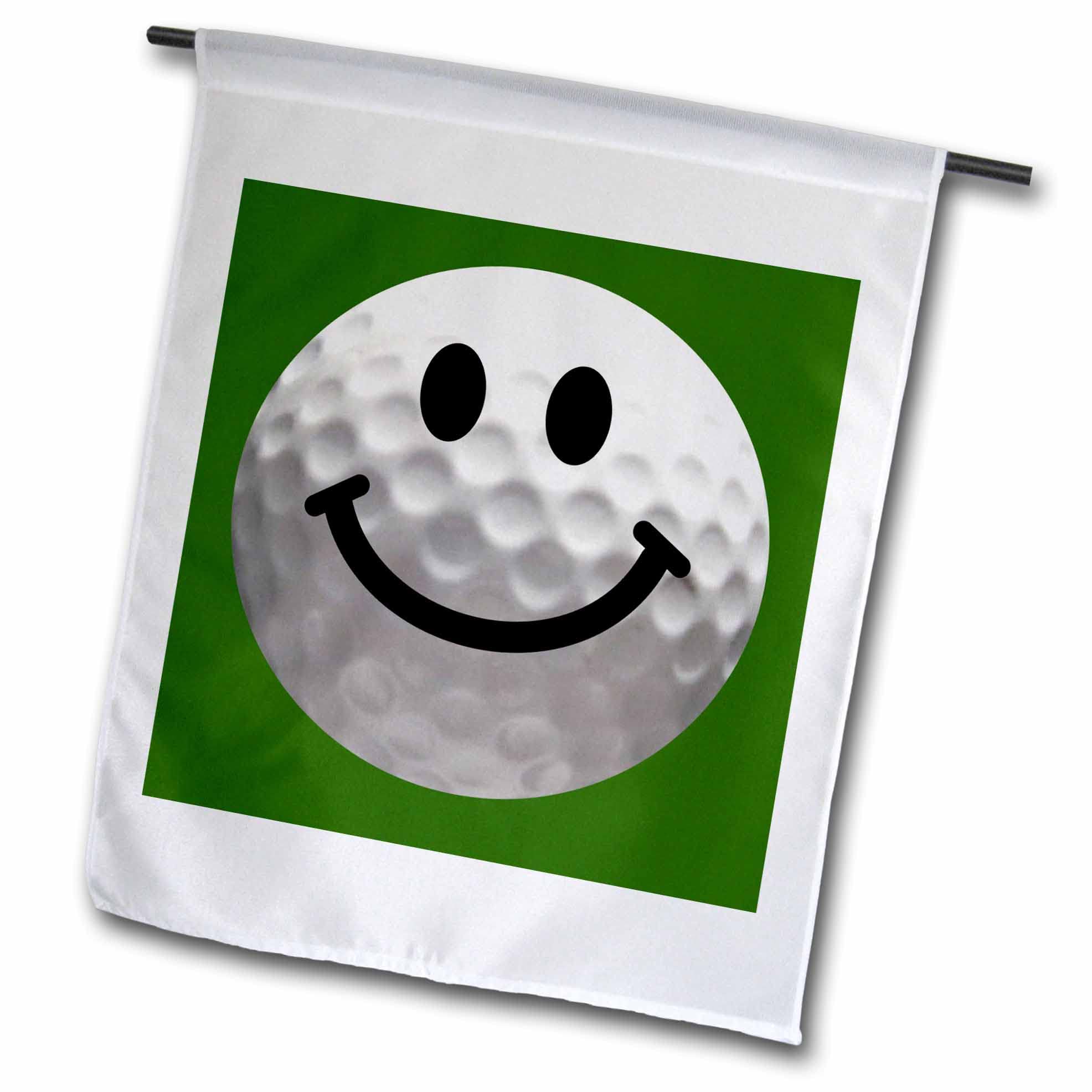 3dRose fl_76670_1 Smiley Face Golf Ball Happy White Golf Ball Golfer Gift Smilie on Dark Green Background Garden Flag, 12 by 18-Inch