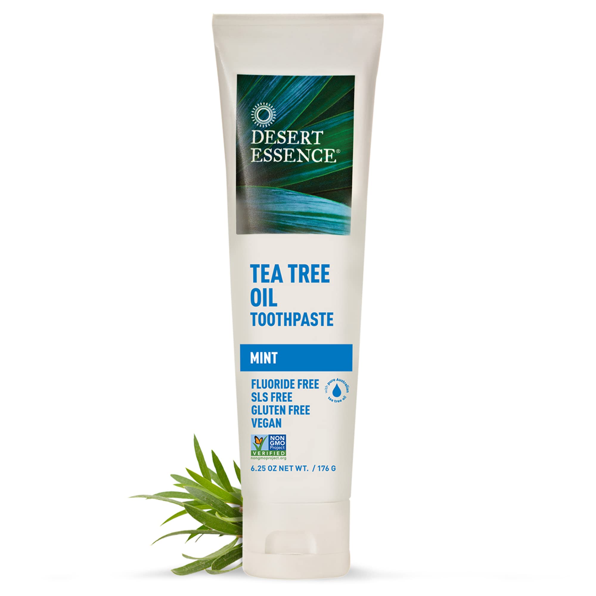 Desert Essence Tea Tree Oil Toothpaste - Mint - 18.75 Oz (6.25 Oz * Pack of 3) - Refreshing Taste - Deep Cleans Teeth & Gums - Helps Fight Plaque - Sea Salt - Pure Essential Oil - Baking Soda