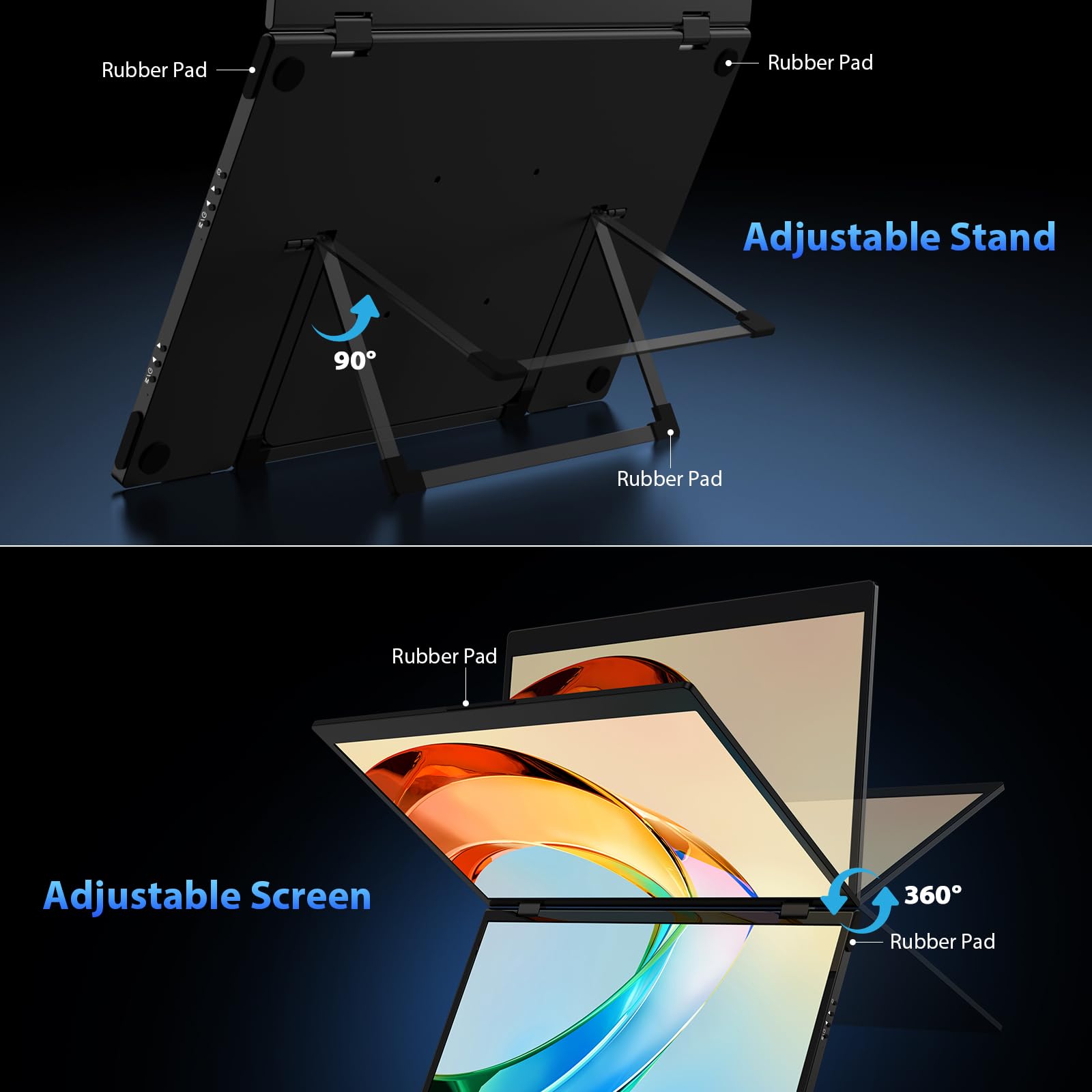 HotYeah Triple Laptop Screen Extender, 15.6" 1080P FHD IPS Folding Stacked Portable Dual Monitor, USB C Travel Extended Computer Display w/VESA, 180°Rotation, Plug & Play for Laptops (Windows Only)