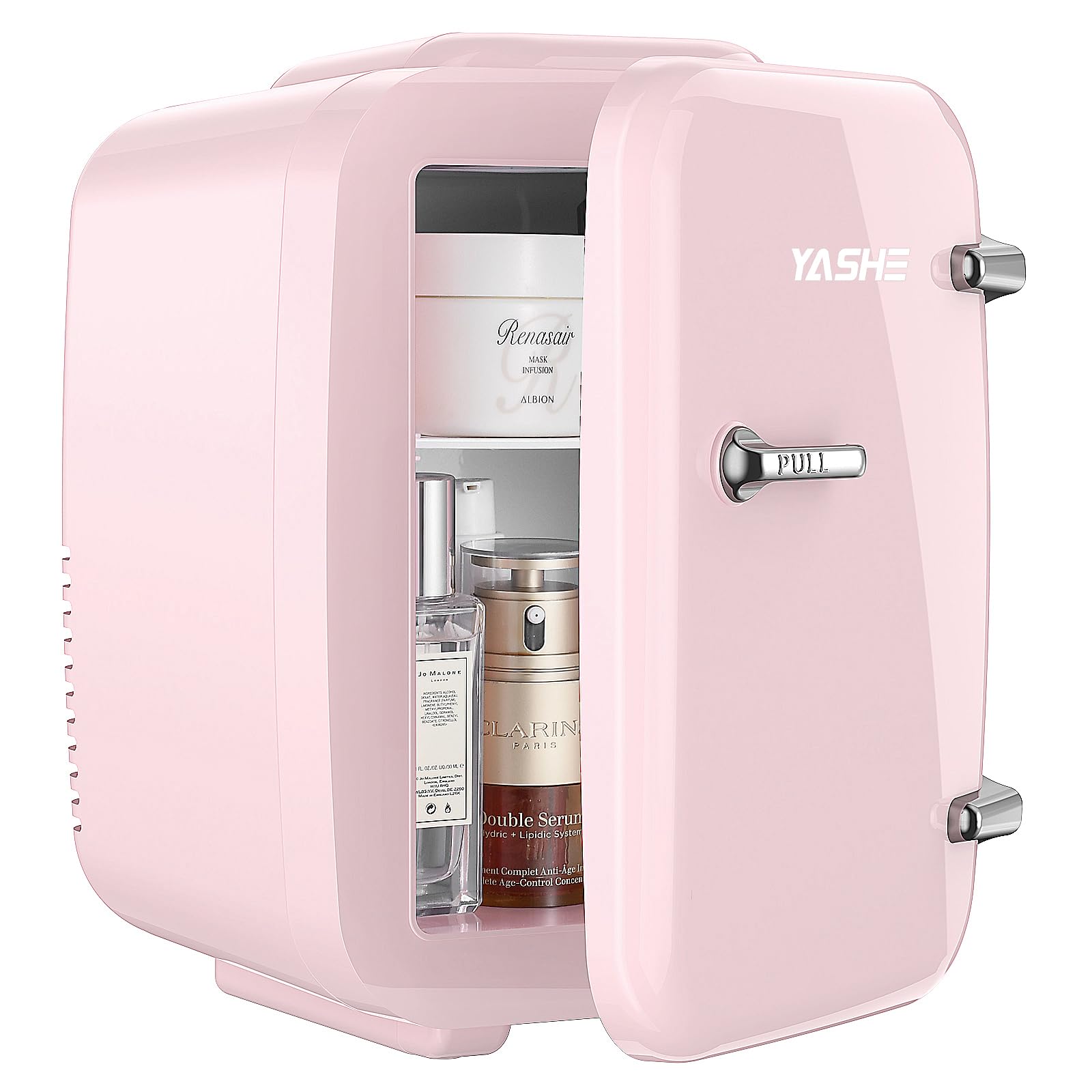 YASHE Mini Fridge, 4 Liter/6 Cans Small Refrigerator for Skincare, 110V AC/ 12V DC Thermoelectric Cooler and Warmer for Drink Office Dorm Bedroom Car, Pink