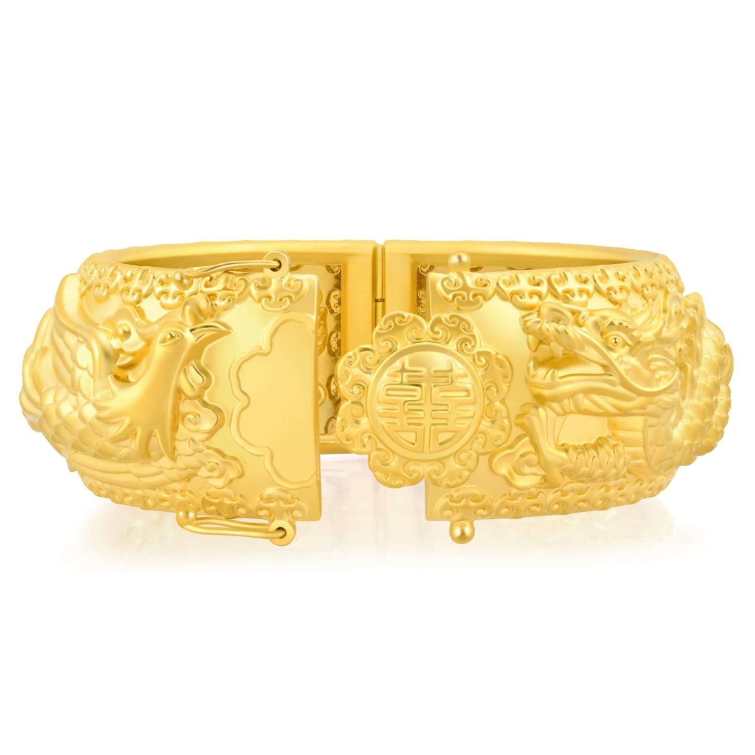 CHOW SANG SANG Chinese Wedding Collection 999.9 24K Solid Gold Price-by-Weight 19.46g Gold Dragon and Phoenix Bangle for Women and Wedding Occasions 93254K | 7 (Wrist Size:14.5-15.5 CM)