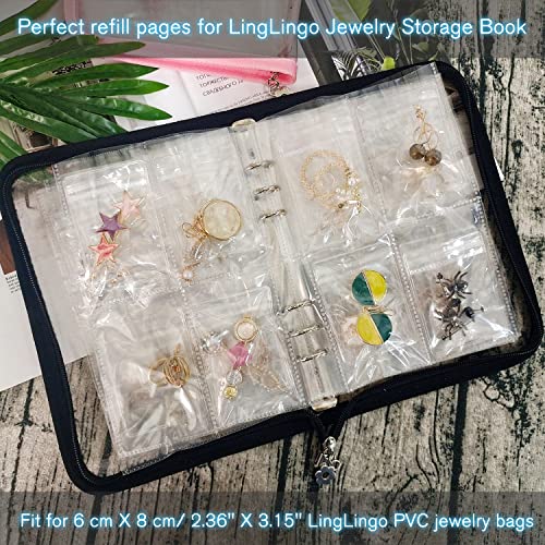 LingLingo Clear Double-Sided Refill Inner Pages for Transparent Jewelry Storage Book 6 Ring Binder, 20 Sheets 160 Pockets