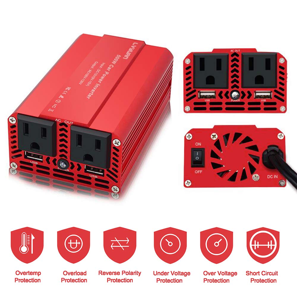 LVYUAN 500W Power Inverter DC 12V to 110V AC Car Inverter Converter with 3.1A Dual USB Car Adapter