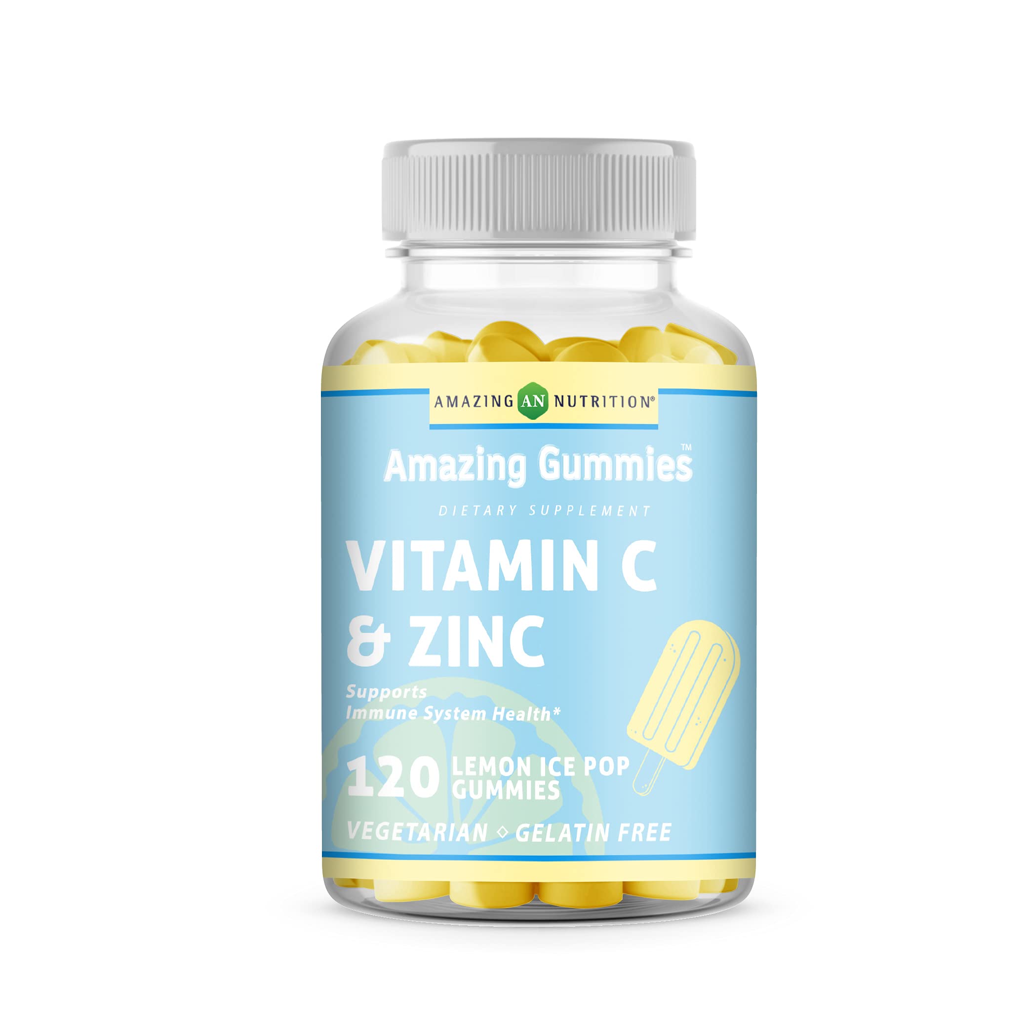 Amazing Formulas Vitamin C with Zinc Supplement | Lemon Ice Pop Flavor | 120 Gummies