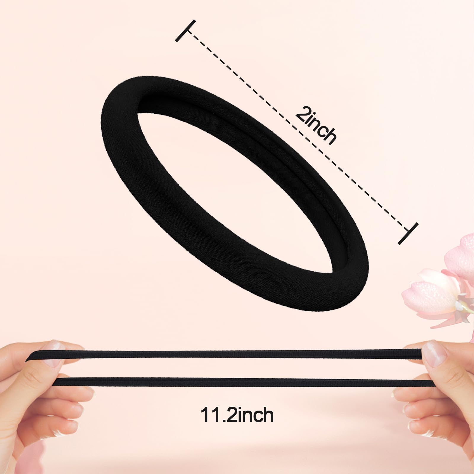 2 Inch in Diameter Large Thick Hair Ties No Damage, 60PCS Black Elastic Hair Ties for Women, Cotton Seamless Ponytail Holders, Soft Rubber Bands for Hair,