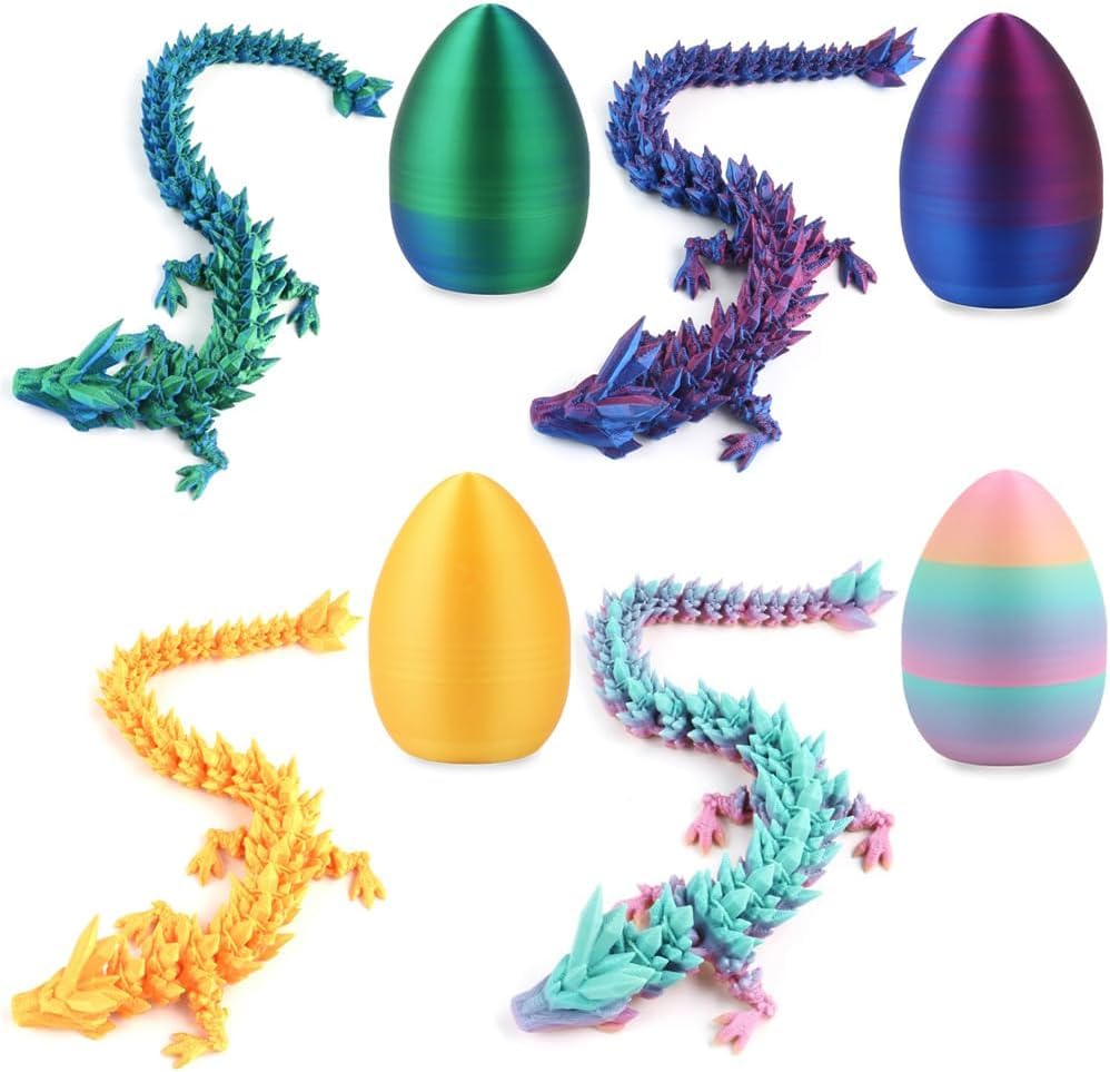 Qxbuhe 12inch 3D Printed Dragon Egg,Mystery Crystal Dragon Fidget Toys,Articulated Dragon,Home Desk Decor Easter Surprise Dinosaur Eggs,Adults Fidget Toys for Autism/ADHD (Black Red)