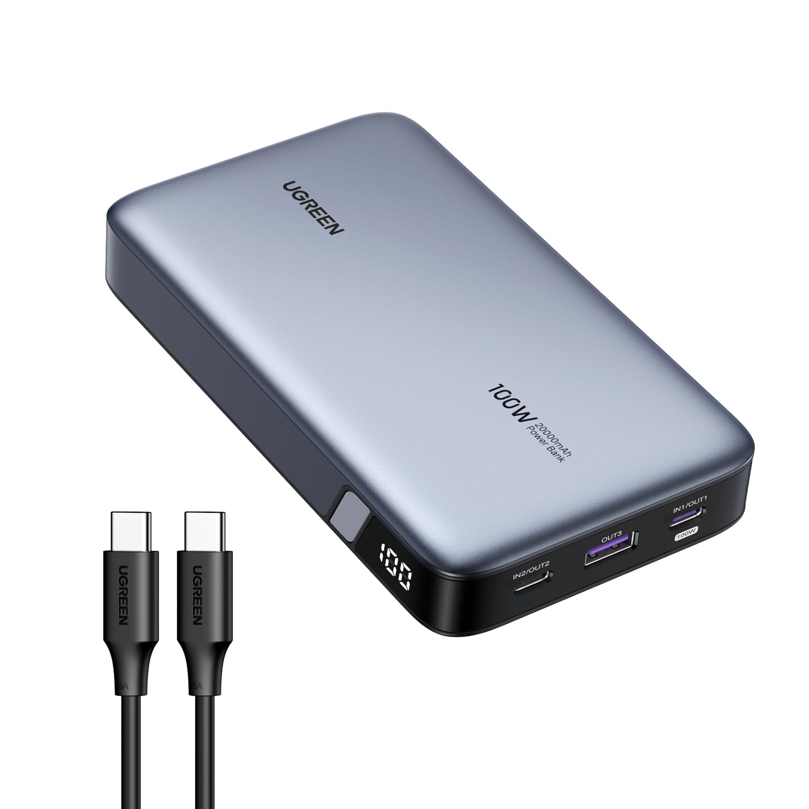 UGREEN 100W 20000mAh Power Bank, Nexode Portable Charger USB C 3-Port PD3.0 Battery Pack Digital Display, for MacBook Pro/Air, iPad, iPhone 15 Pro, Galaxy S24 Ultra, Steam Deck, Dell XPS and More