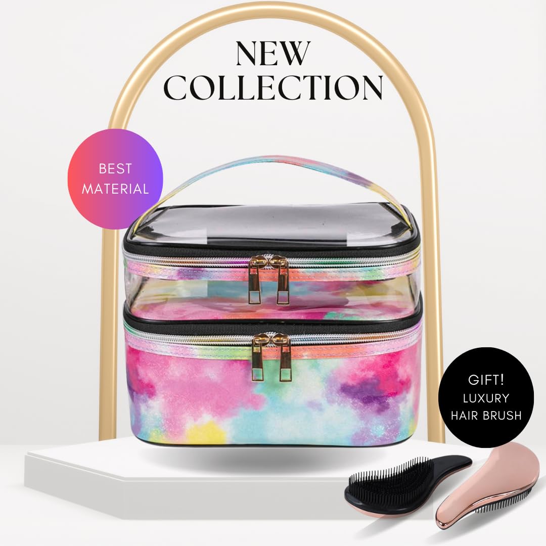 LuXuZs88 Elevate Your Travel Style Makeup & Toiletry Bag – Includes a Gorgeous Free Hair Brush! Perfect Cosmetic Bag for Women, Travel Makeup Organizer, & Skincare Essentials.